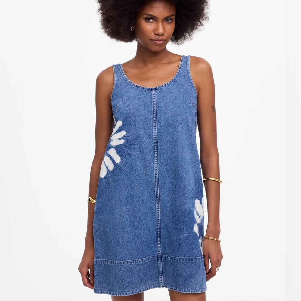 Madewell Shibori Denim Scoopneck Mini Dress EUC Large - Picture 2 of 16
